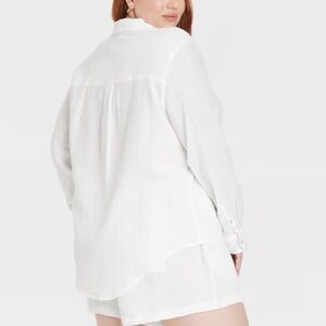 Universal Thread Cotton Gauze Long Sleeve Collared Button-Down Shirt - White